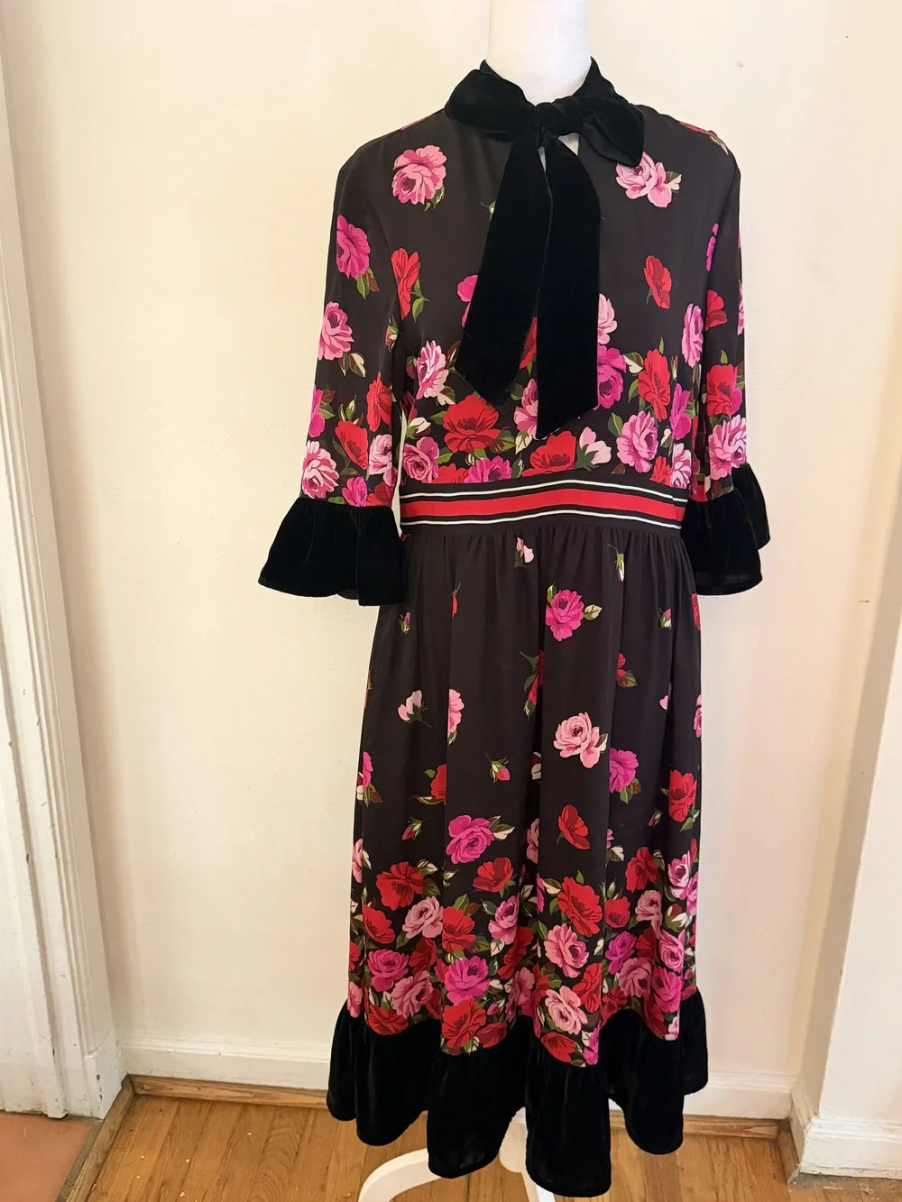 Kate Spade Madison Avenue Chiffon & Velvet Dress Midi